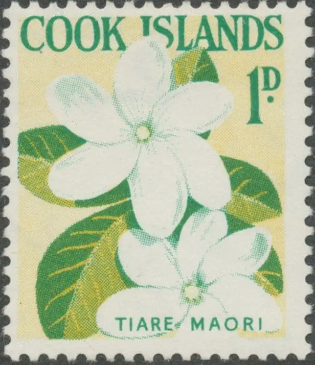 Flor de Tiaré en el sello de las Islas Cook